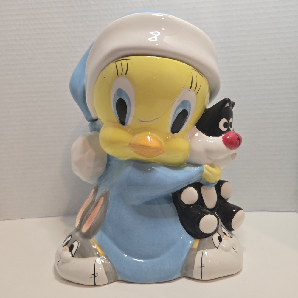 Vintage‎ Y2K Looney Tunes Tweety Bird & Sylvester Hug Pajamas Cookie Jar Gibson
